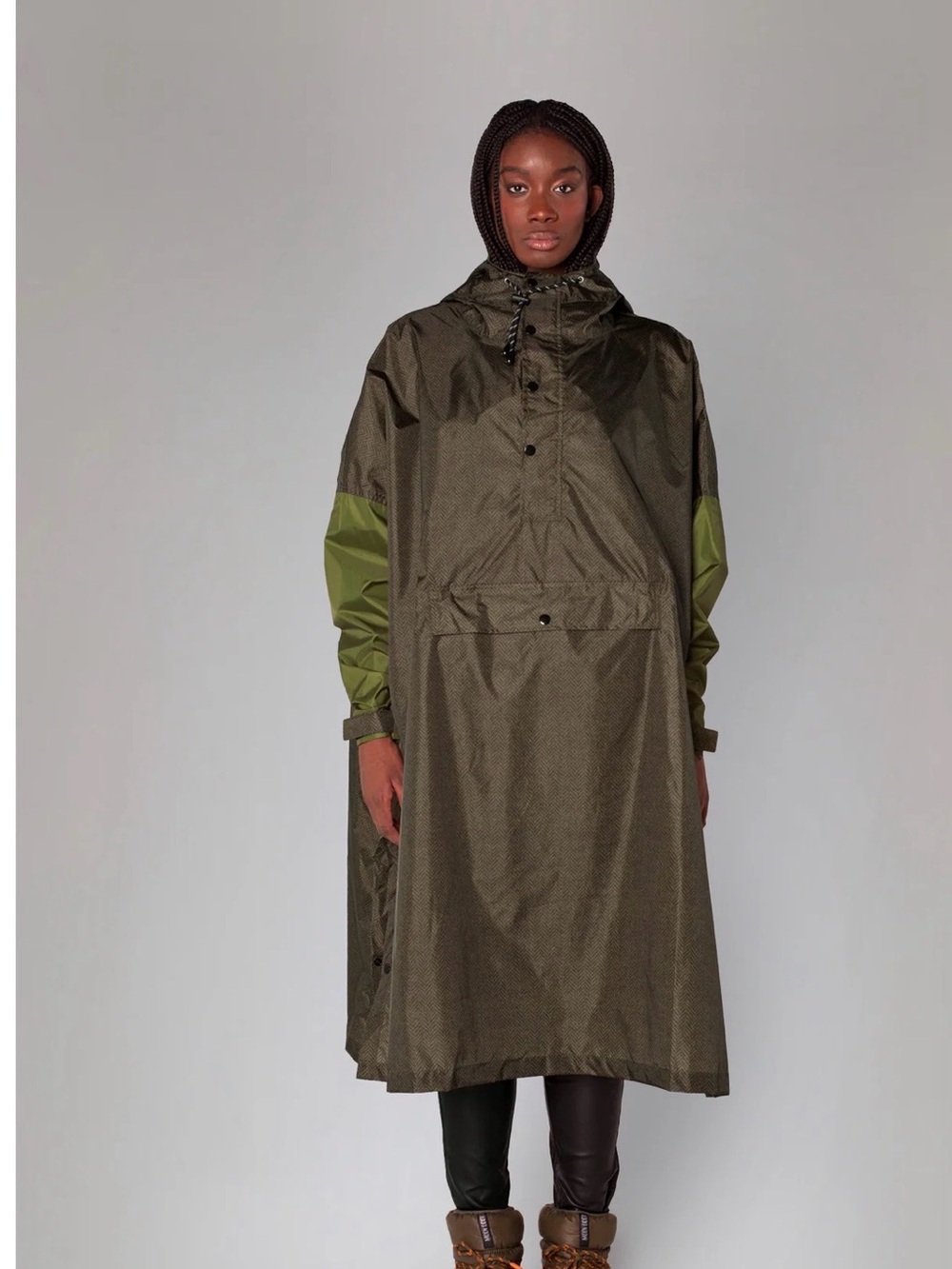 Olive Green Hooded Utility Poncho Jacket